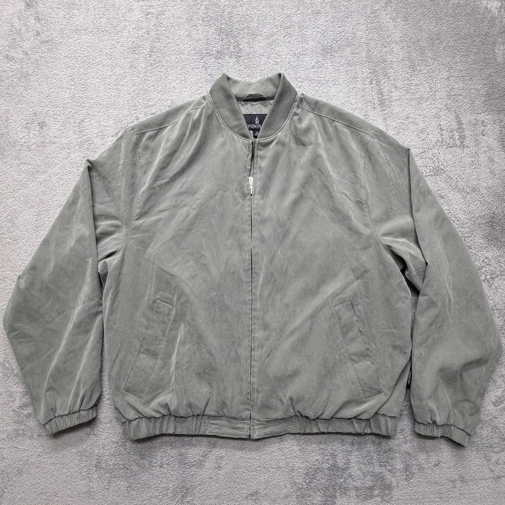 London Fog Jacket Mens XL Sage Green‎ Bomber Zip Microfiber Elastic Hem Classic